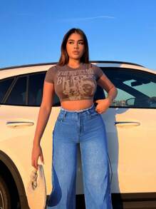 SHEIN SXY Quần jean ống rộng có túi xéo thô - Rửa nhẹ - Xem 3