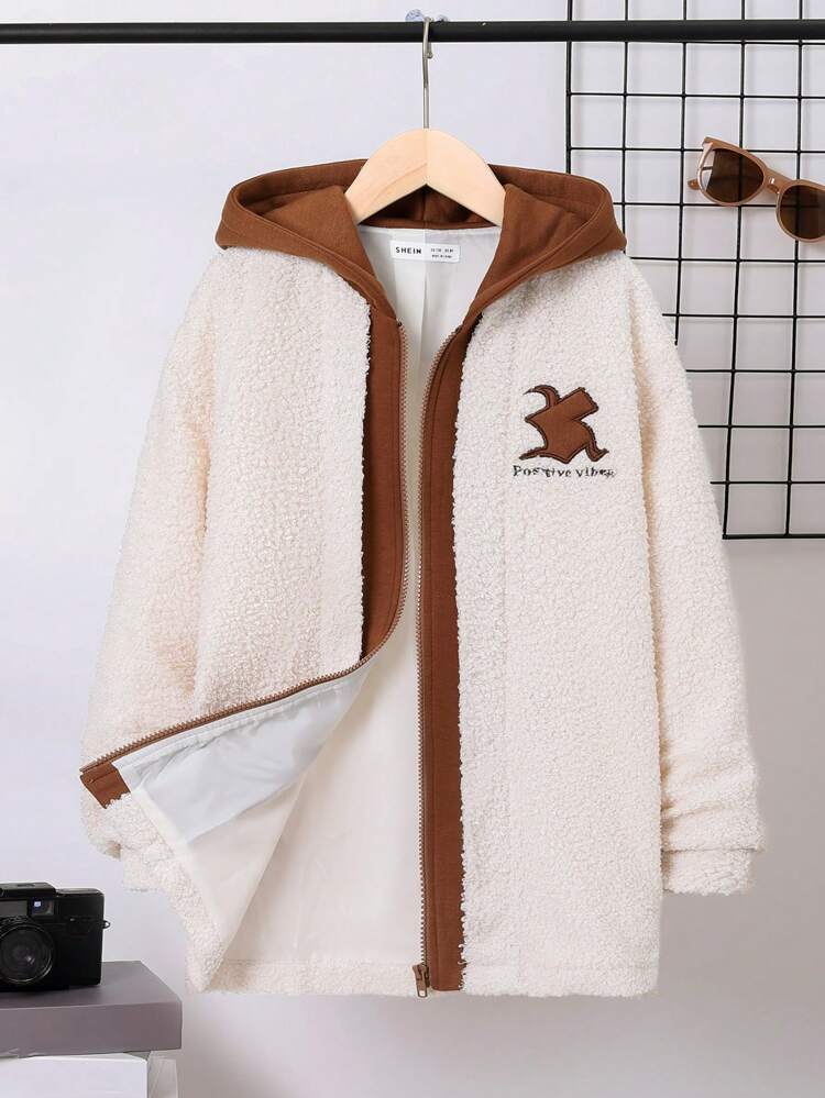 Tween Boy Embroidery Pattern Hooded 2 In 1 Coat