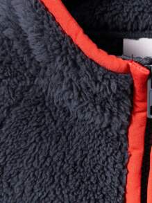 BATMAN X SHEIN Tween Boy Letter Embroidery Contrast Binding Fluffy Coat - Dark Grey - View 8