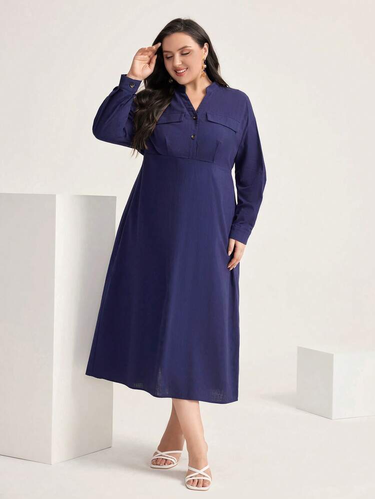 Plus Flap Detail Button Front Dress