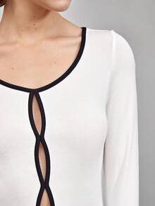 BizChic Contrast Binding Button Front Tee - White - View 6