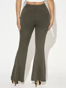 SHEIN SXY Ladies' Solid Color Flared Pants - Army Green - View 2