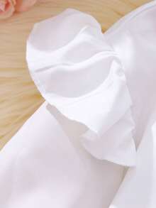 SHEIN Tween Girl Ruffle Trim Button Front Crop Shirt - White - View 5