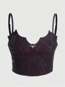 ROMWE Goth Top De Camisola Ajustado De Estilo Gótico Para Mujer Con Diseño De Murciélago Y Cebra - Burdeos - Ver 1