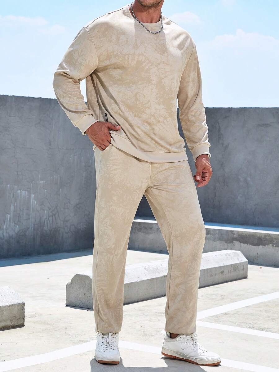 Manfinity Homme Men Tie Dye Sweatshirt & Sweatpants - Khaki - View 1