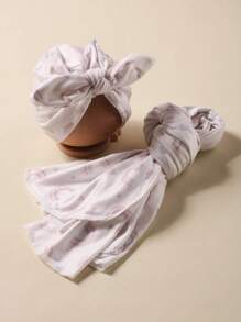 SHEIN Newborn Girl Photography Props Rainbow Print Swaddle Blanket With Matching Turban Hat Baby Girl PhotoShoot Wrap - Multicolor - View 2