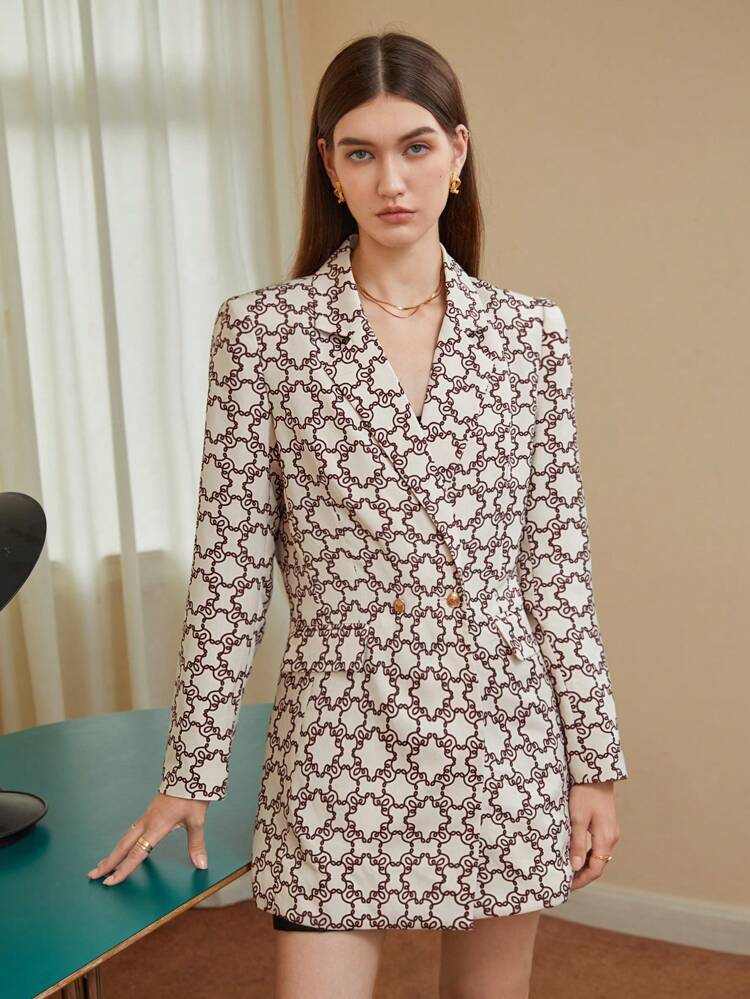 Allover Print Lapel Neck Blazer In Fall/Winter
