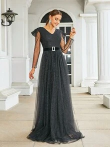 Missord Đầm maxi có dây buộc lưới - màu đen - Xem 6