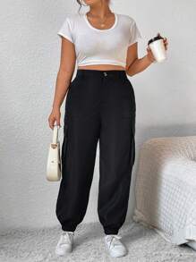 SHEIN Frenchy 加蓋袋側工裝褲 - 黑色 - 查看 6