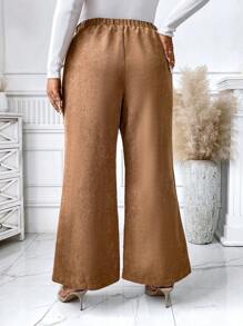 SHEIN Unity Plus Size Women's Casual Business Commute Versatile Corduroy Flare Leg Pants, Autumn (Belt Not Included) - Brown - View 2