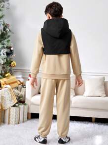 SHEIN 男大童雙色半拉鏈連帽衫和運動褲 - 彩色 - 查看 2