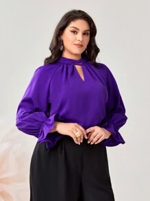 Modelyn Plus Keyhole Neckline Flare Sleeve Blouse - Purple - View 1