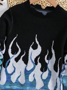 SHEIN Tween Boy Fire Pattern Sweater - Multicolor - View 4