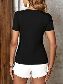 SHEIN Privé Half Zip Flap Detail Tee - Black - View 2