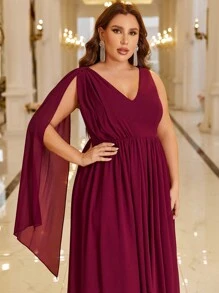 SHEIN Belle Vestido con capa de gasa burdeos sólido - Burdeos - Ver 4