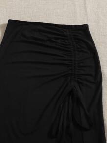 SHEIN VCAY 2 piezas Falda con cordón de muslo con abertura - Café integral - Ver 5