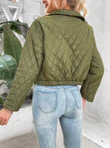 SHEIN LUNE Waterfall Collar Quilted Padded Coat Clothes Winter - Olive Green - View 3