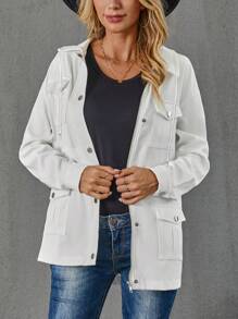 SHEIN LUNE Túi có nắp Thả vai Dây rút Áo trùm đầu - trắng - Xem 3