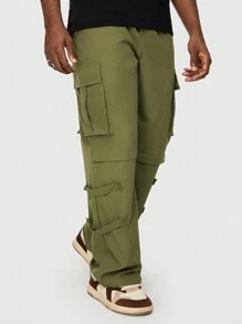 ROMWE MEN Street Life Nam Eo dây rút Túi có nắp Quần Cargo - xanh quân đội - Xem 3