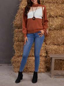 EMERY ROSE 撞色小高領套頭毛衣 - 彩色 - 查看 3