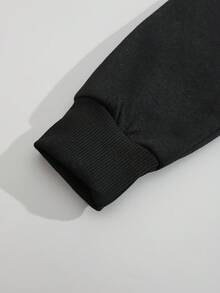 SHEIN EZwear Letter Graphic Drawstring Thermal Lined Hoodie & Sweatpants - Black - View 7