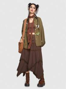 ROMWE Fairycore Camo Print Button Front Shirt - Army Green - View 2