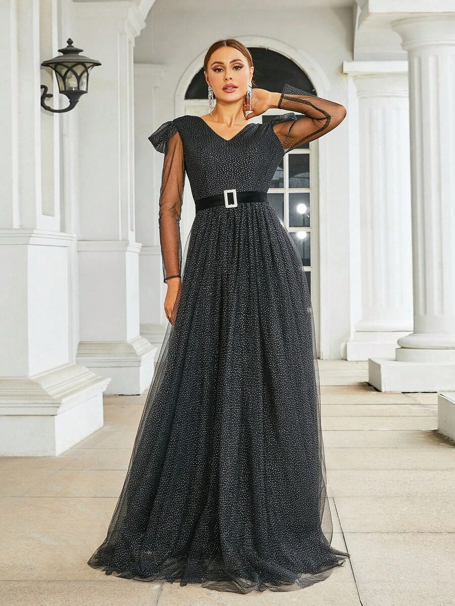 Missord Đầm maxi có dây buộc lưới - màu đen - Xem 1