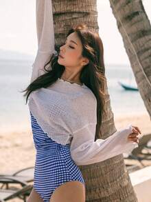 DAZY Lettuce Trim Drop Shoulder Crop Top - White - View 2