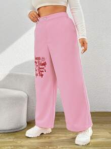 SHEIN EZwear 大碼標語圖案闊腿褲 - 彩色 - 查看 5