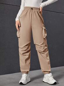 Teen Girl Flap Pocket Side Cargo Pants - Khaki - View 6