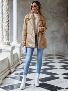 EURMUSE Drop Shoulder Double Breasted Winter Coat - Beige - View 5