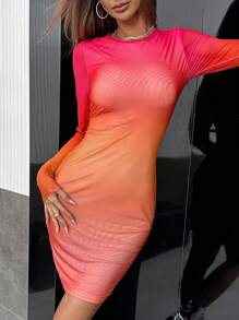 SHEIN Privé Ombre Bodycon Dress - Multicolor - View 4