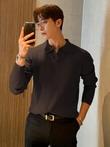 DAZY Męski, jednolity, prążkowany, jesienny sweter