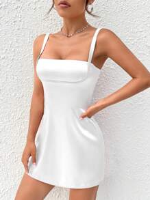 SHEIN PETITE Chất rắn Váy Dây - trắng - Xem 5