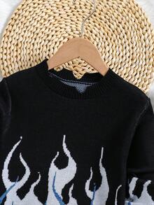 SHEIN Tween Boy Fire Pattern Sweater - Multicolor - View 3