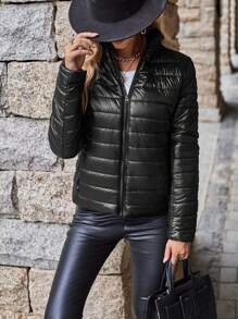 GENKIRA Abrigo de invierno casual, chaqueta de invierno con relleno sintético aislante acolchado y sencillo, abrigo de invierno - Negro - Ver 6