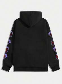 ROMWE MEN Street Life 男士口號和卡通圖形束口帽衫 - 黑色 - 查看 2