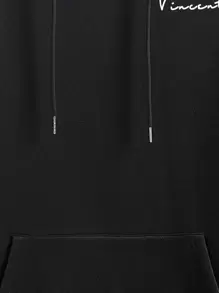 RueChic Men Slogan Graphic Kangaroo Pocket Drawstring Hoodie - Black - View 6