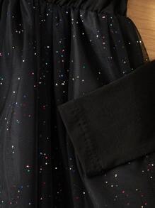 RueChic Tween Girl Button Detail Mesh Overlay Dress - Black - View 5