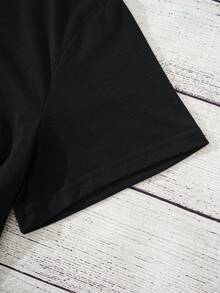 SHEIN EZwear Cộng với áo thun họa tiết mặt trời và chữ cái - màu đen - Xem 3
