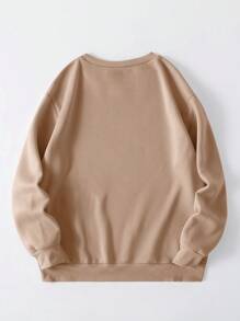 INAWLY Letter Graphic Thermal Lined Sweatshirt - Khaki - View 2