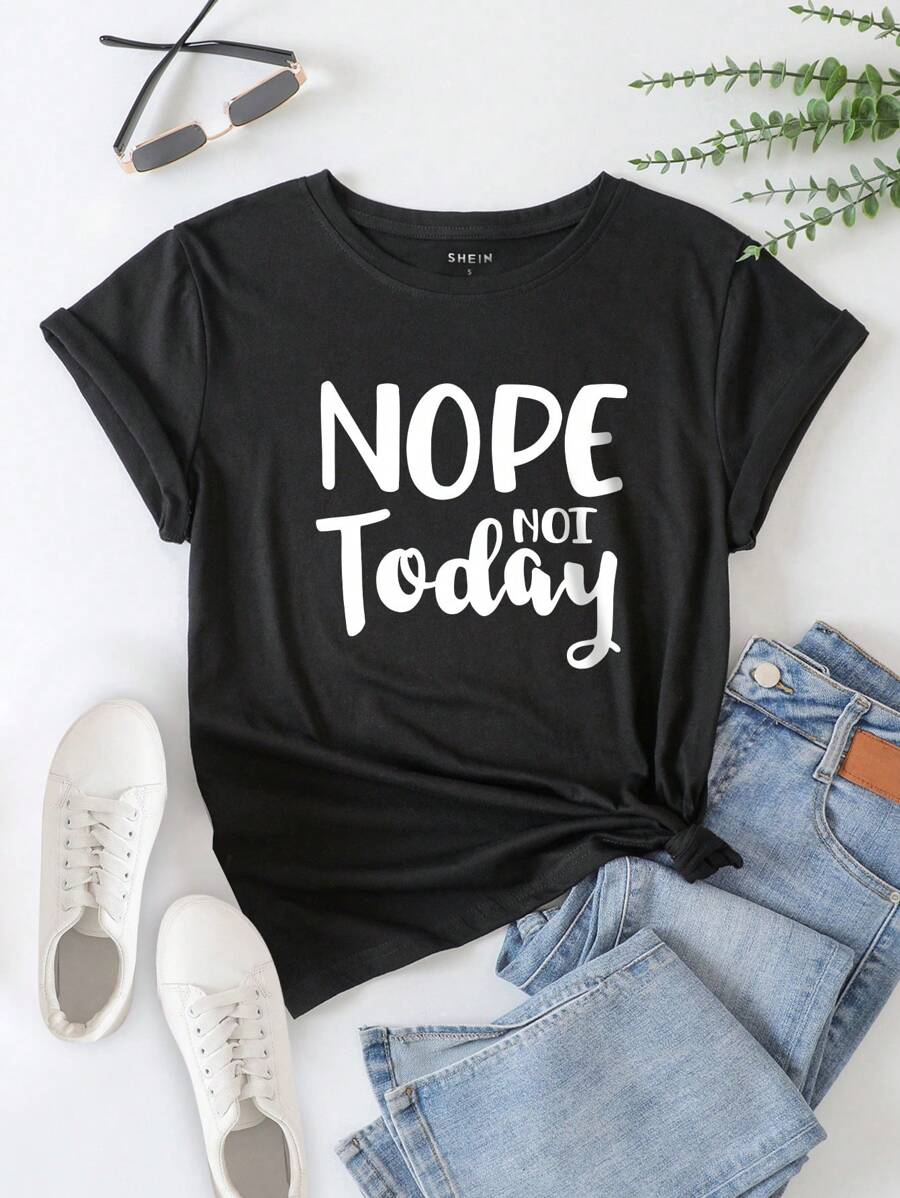 SHEIN LUNE Áo thun nữ Slogan Giải trí - màu đen - Xem 1
