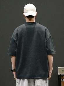 Claim Dot 男式字母压花落肩超大T恤，秋季 - 黑色 - 查看 2