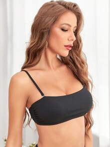 素色比基尼泳裝上衣 - 黑色 - 查看 3