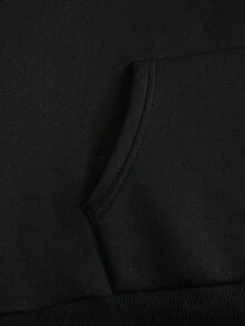 SHEIN EZwear 蜘蛛網印花袋鼠口袋抽繩保暖連帽衫 - 黑色 - 查看 3