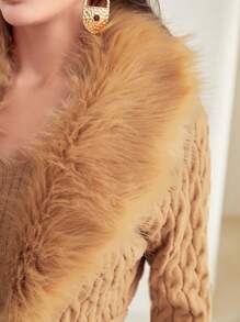 Modelyn Solid Bodycon Sweater Dress & Fuzzy Trim Duster Cardigan 2 Piece Set - Camel - View 4