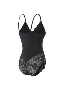 Contrast Lace Cami Shapewear Bodysuit UnderwearOuter - Black - View 6