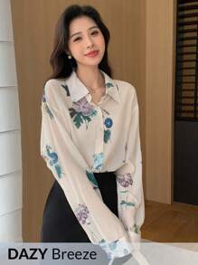DAZY Floral Print Drop Shoulder Shirt - White - View 1