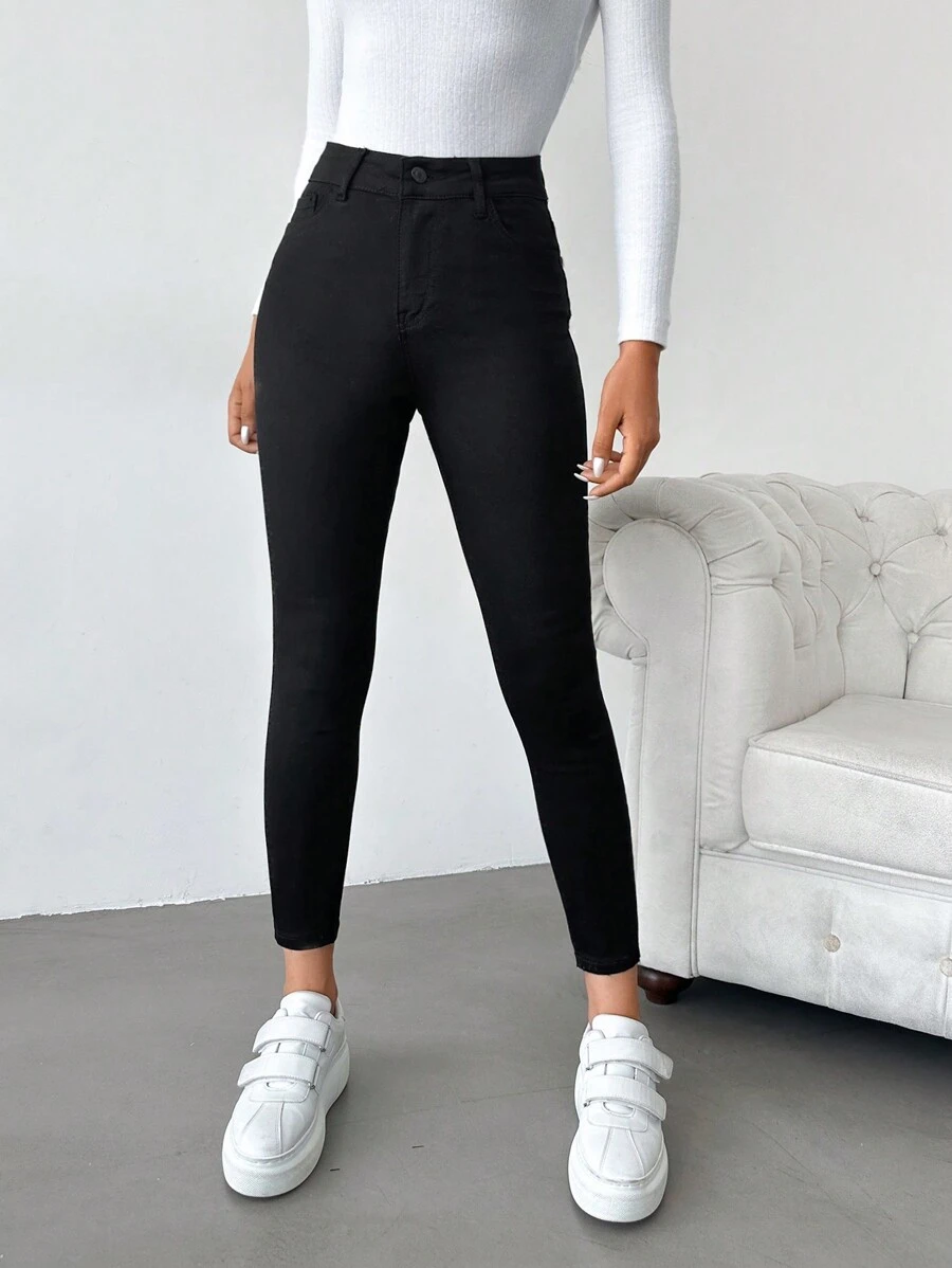RueChic Solid Cropped Skinny Jeans - Black - View 1