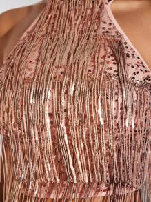 SHEIN BAE Women's Sleeveless Tank Top For Summer With Tassel And Sparkly Sequins - Pink - View 7